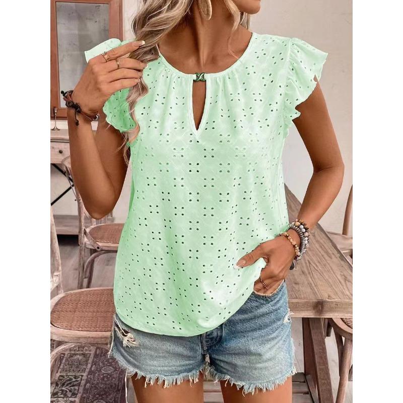 YYFS Damenmode Lässig Frühling Sommer Einfarbig Druck Kurzarm O-Ausschnitt Blusen & Hemden