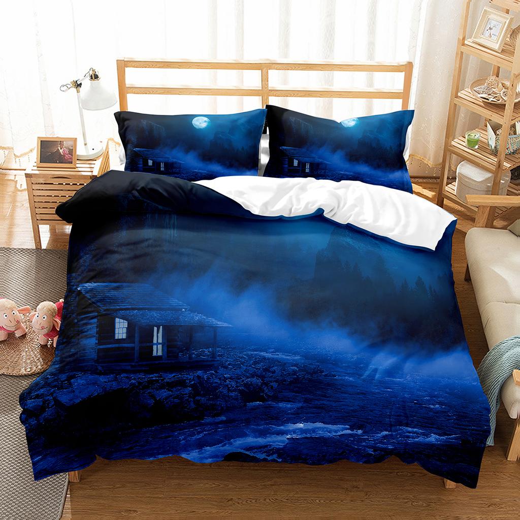 Moon Night Tree Duvet Cover Set Beautiful Landscape Pattern Polyester Comforter Cover with Pillowcase for Men Women Bedding Set