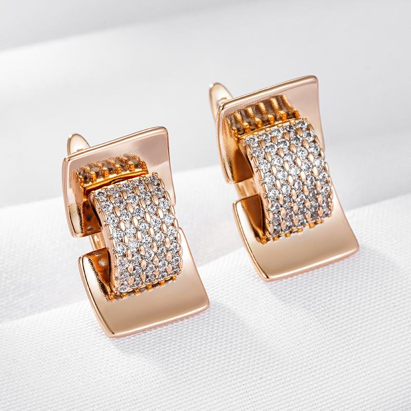 Geometry Full Natural Zircon Drop Earrings For Women  Rose Gold Color Daily Accessories High Quality Fine Jewelry