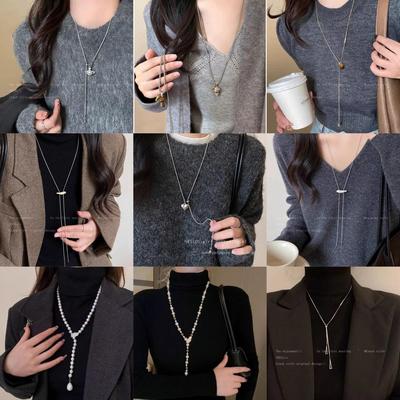 Elegancki Srebrny Naszyjnik z Zawieszką w Kształcie Serca dla Kobiet - Wysokiej Klasy Stal Tytanowa z Długim Łańcuszkiem ze Sznurkiem, Idealny na Jesień i Zimę.