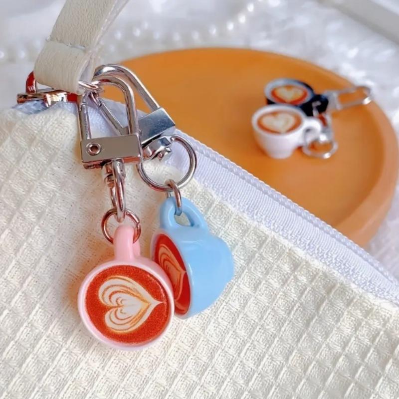 4 Stuks Koffiekopje Sleutelhanger Set Schattig Latte Hartje Sleutelhanger Tas Bedeltje Voor Vrouwen Meisjes Tas Portemonnee Hangende Decoratie Cadeaus