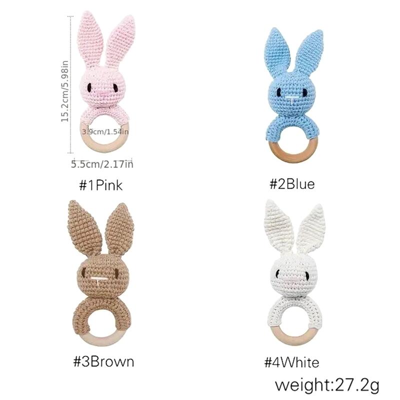 1 stk Babyrangle Leker Nyfødt Bitering Trebitering Heklede Dyr BPA-fri Rangleleke Babyrangler Gaver til Nyfødt