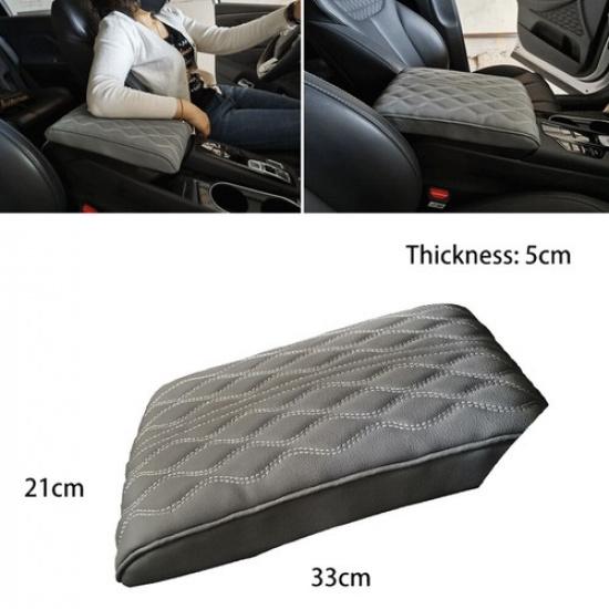 Gray PU Leather Car Armrest Cushion Cover Center Console Box Pad Wave Pattern