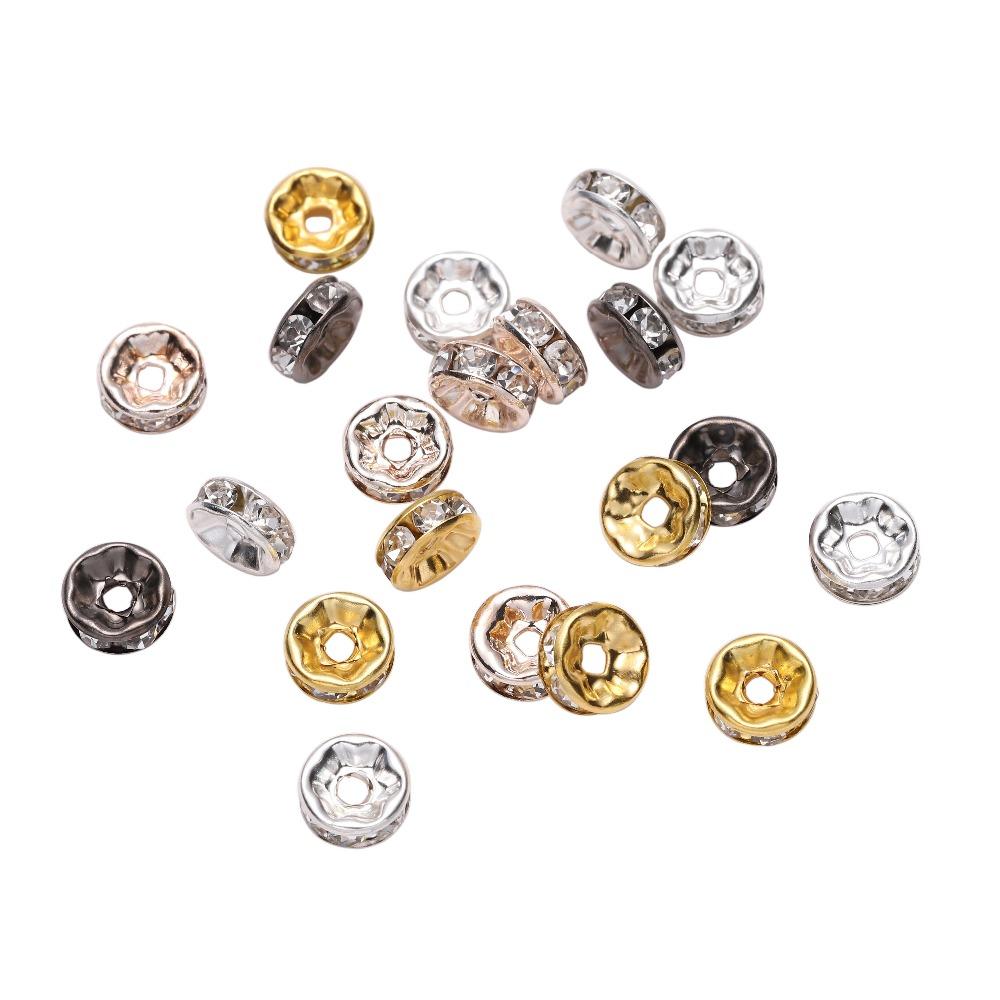 100Pcs 4 6 8 10mm Rhinestone Crystal Rondelles Bead Gold Color Loose Spacer Beads For DIY Jewelry Making Accessories
