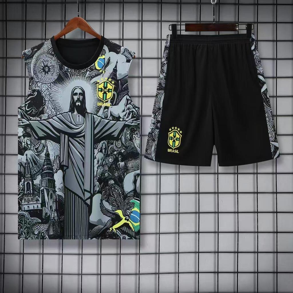 Brazil Training Jersey: 2526 Pre-Match Short Sleeve Football Uniform Set for Adults.