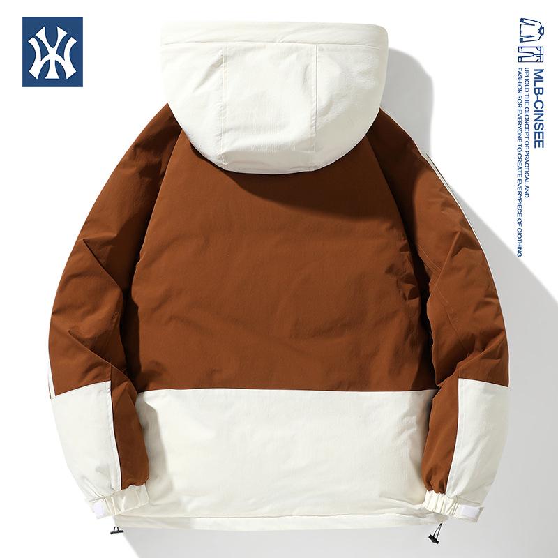 Winter Windproof Unisex Down Jacket - MLB & NY Collaboration, 90% White Duck Down, Color Block, Men's Trendy Coat