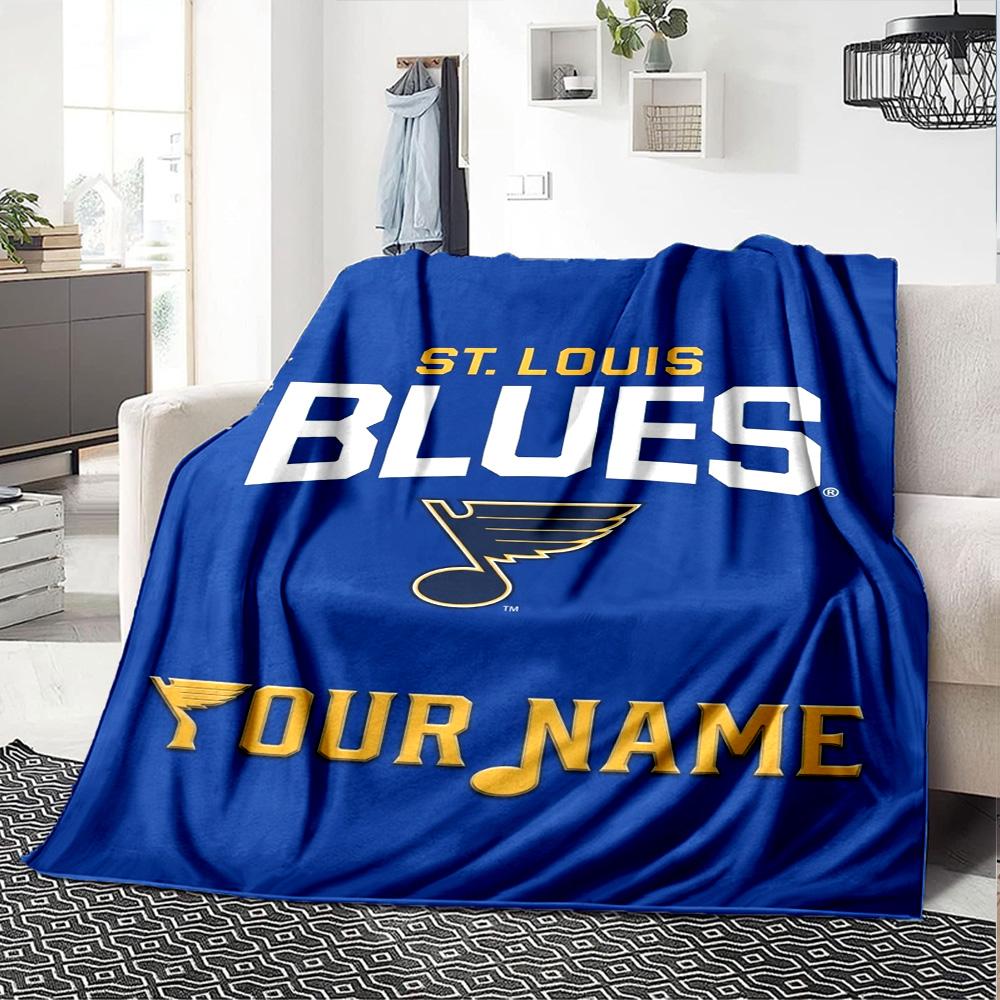 Name Custom St. Louis Blues Print Flannel Blanket High Quality Warm Comfortable Cover for All Seasons Perfect for Gifts Home Decor