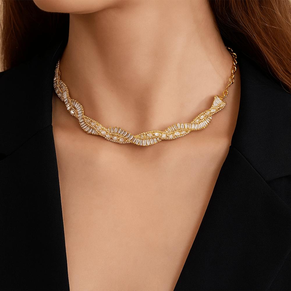 Multi-Row Geometric Crystal Choker Necklaces Luxury Trendy Weave Necklaces Fashion Accessories