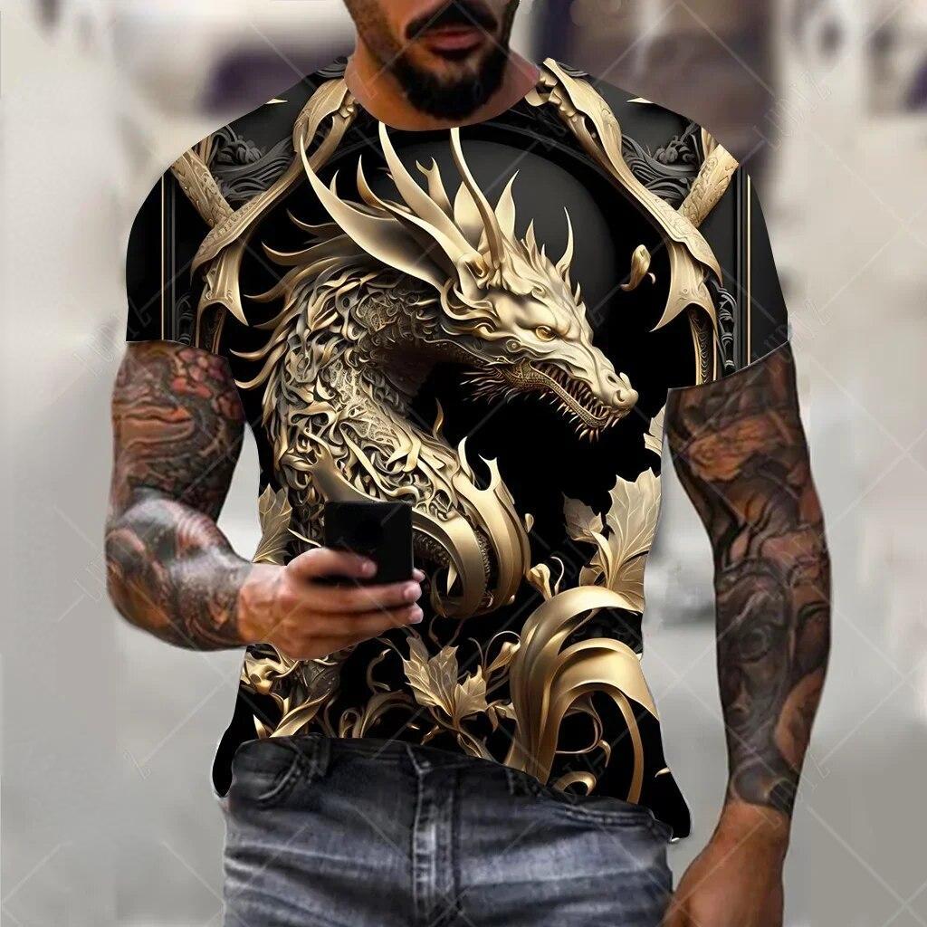 Dragon T-shirt herr Mode 3d-tryckt T-shirt Djurmönster Kortärmad Oversized Streetwear T-shirts Sommar Casual Herrtröjor