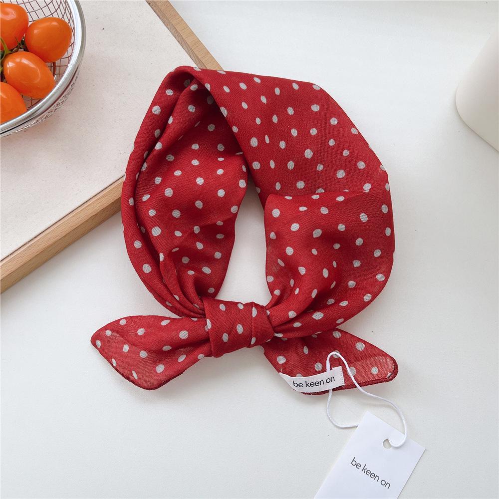 Koreanisches Trendiges Frühlings-Gepunktetes Seiden-Kopftuch - Quadratisches Mode-Tuch für Damen für Haare, Hals und Dekoration