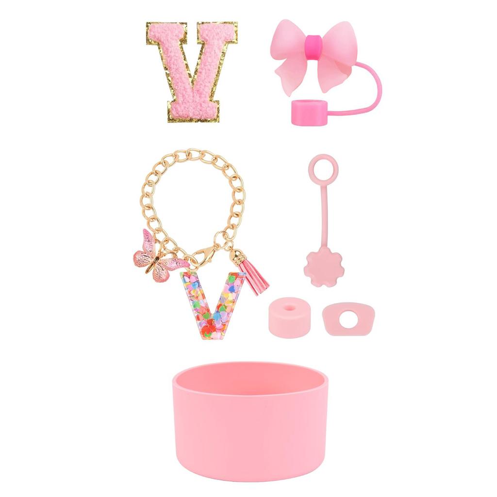 7pcs Cup Accessories Set for Stanley 30oz 40oz Tumbler Straw Cover Cap Boot Spill Proof Stopper Letter Keychain Charm Sticker