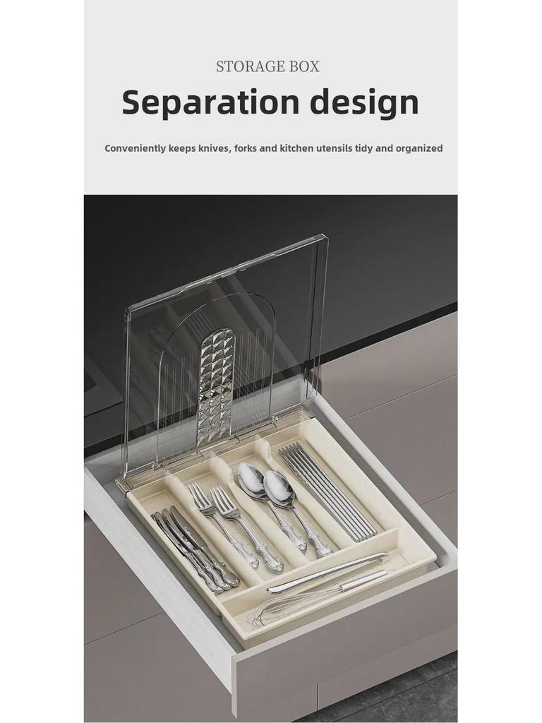 Transparent Multi-Grid Kitchen Storage Box with Lid: Organizer for Chopsticks & Cutlery
