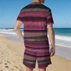 Herren Vintage Fliesenmosaik Patchwork Print Kurzarm T-Shirt und Passende Shorts Zweiteiliges Outfit