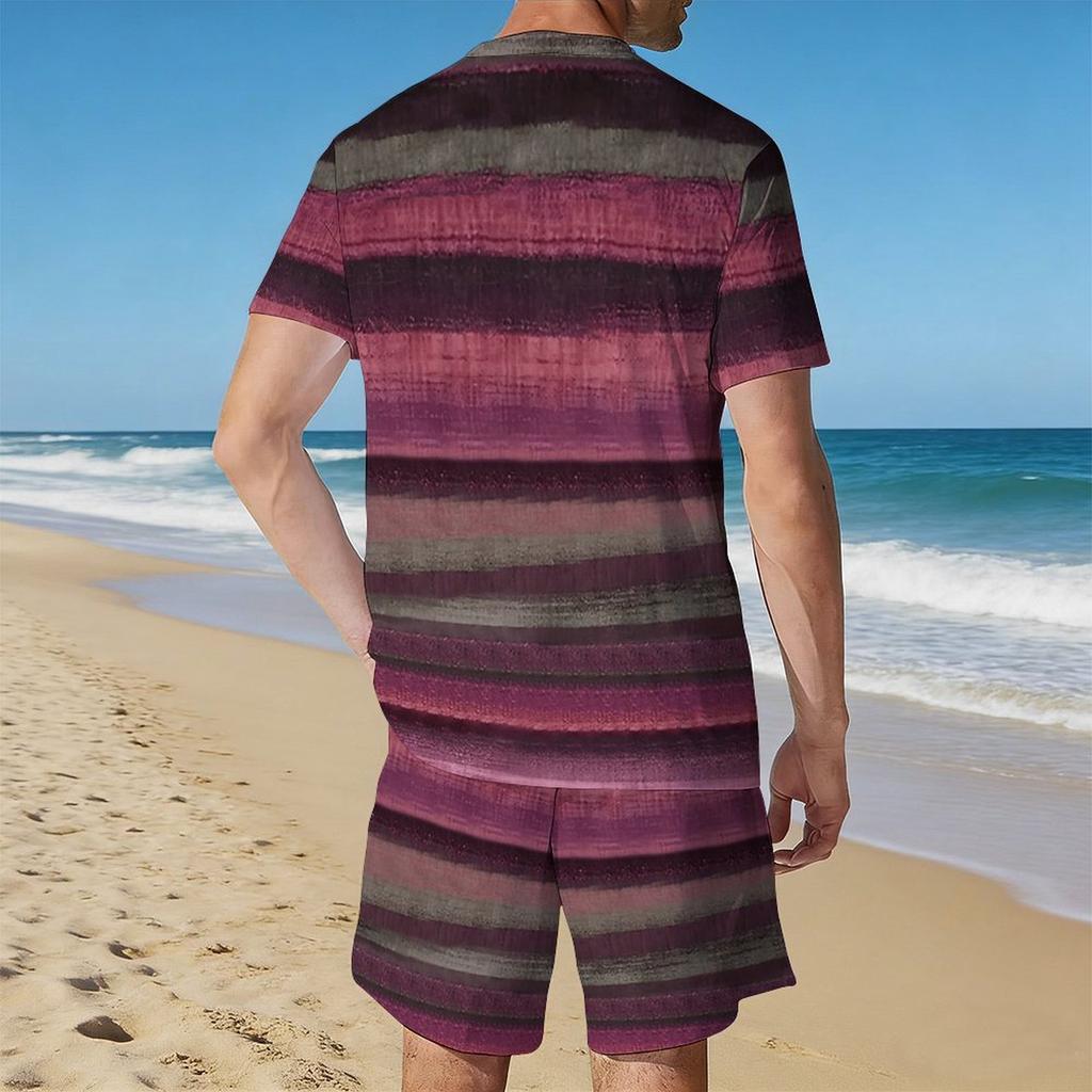 Herren Vintage Fliesenmosaik Patchwork Print Kurzarm T-Shirt und Passende Shorts Zweiteiliges Outfit