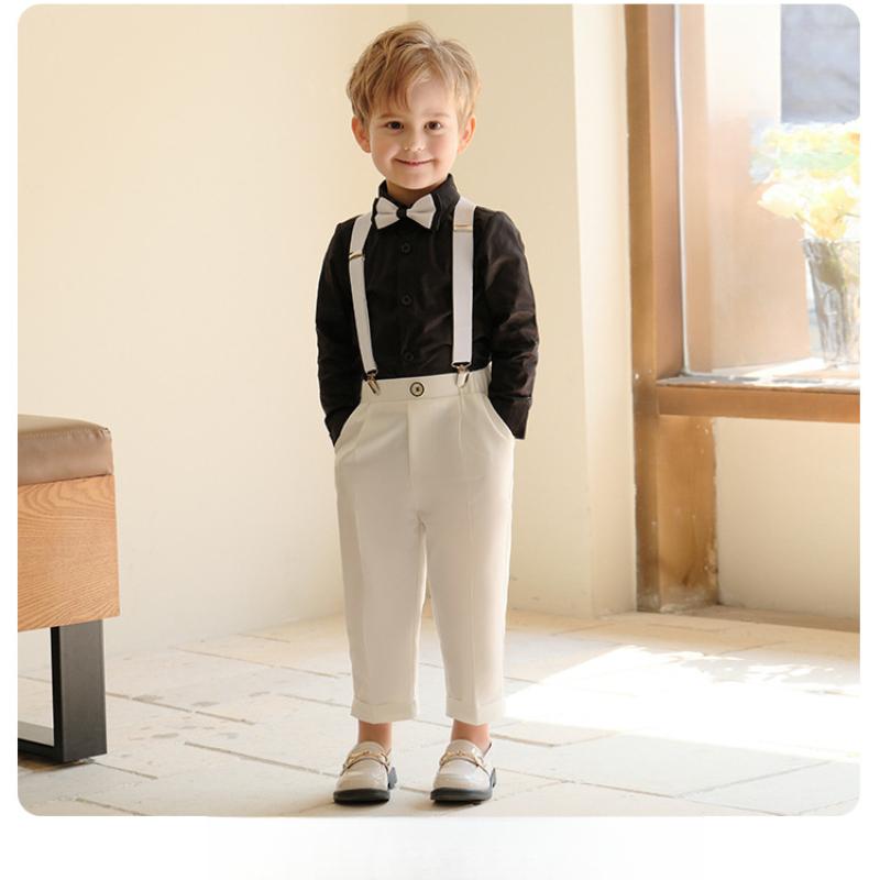 

Детская формальная одежда Весенне-летний комплект брюк на подтяжках в британском стиле Повседневный костюм с рубашкой для мальчиков Наряд для выступлений и фотосессий маленького мальчика 160cm белый