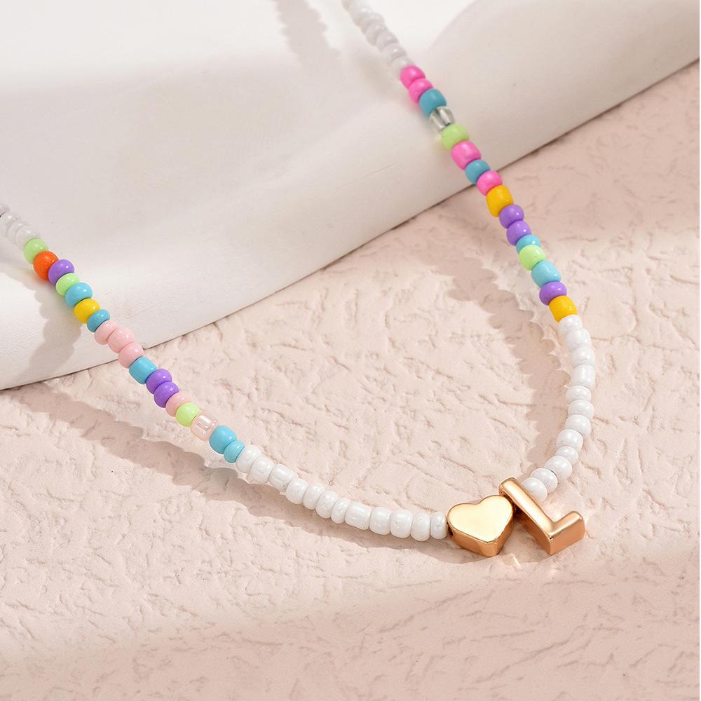 European and American Colored Rice Beads 26 Letter Beaded Necklace Creative Niche Neck Chain Collarbone Chain