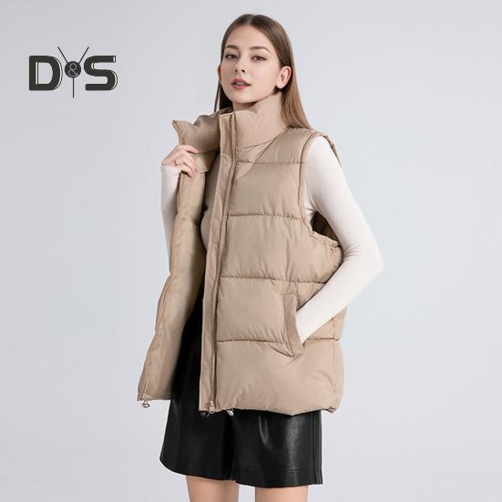 Women Winter Waistcoat Stand Collar Thick Sleeveless Padded Outerwear with Pockets Zipper Closure Mid Length Outdoor Coat