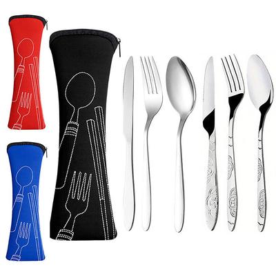 Tragbares Besteckset aus Edelstahl: Steakmesser, Gabel, Löffel mit kreativer Stofftasche - 3-teiliges Geschenkset