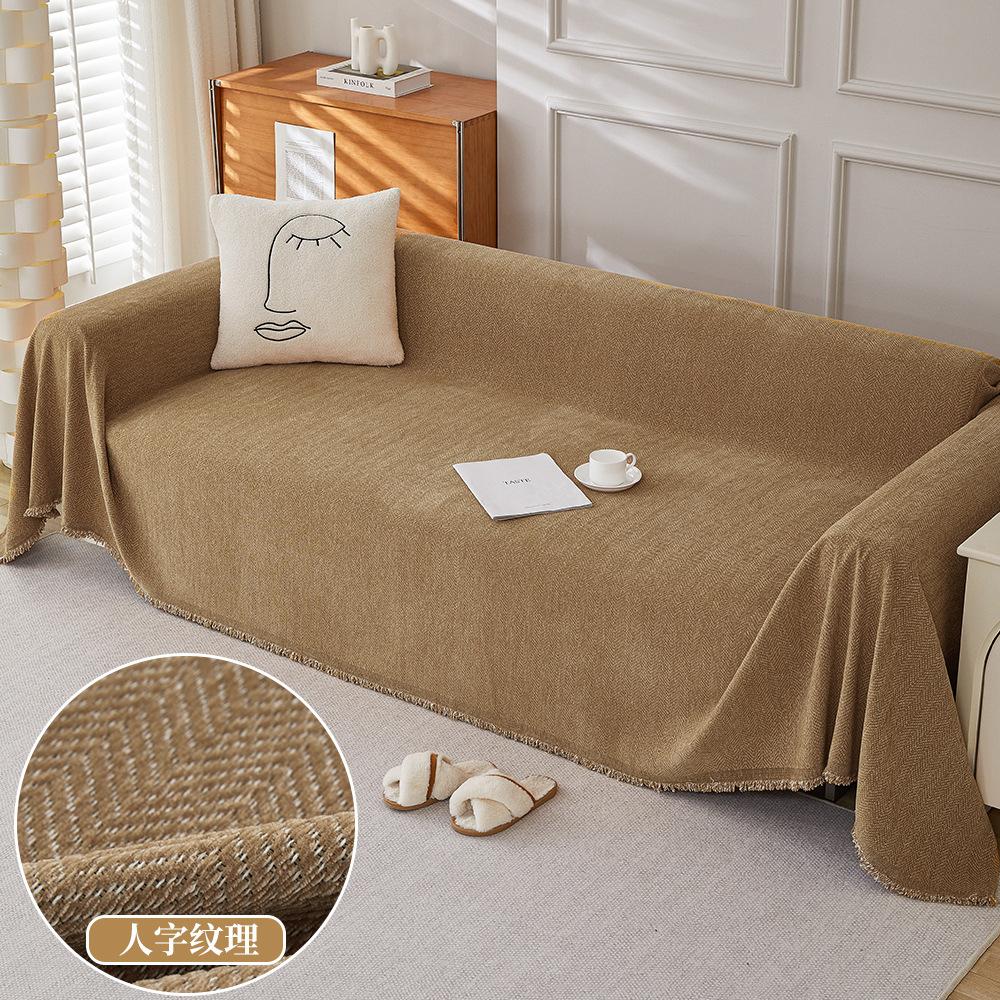 Современный простой чехол для дивана из синели с рисунком «елочка» — фото 10