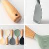 1pc Silicone Rice Serving Spoons with Wooden Handle Heat Resistant Rice Spoon Nonstick Standing Rice Ladle Scooper
