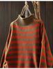 Women's Retro Striped Color Block Half High Neck Sweater - Loose & Casual Knitwear for Autumn/Winter 2026.