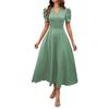 2026 Women's Fashionable Temperament High-waist Solid Color Waist-closing Short-sleeved Dress