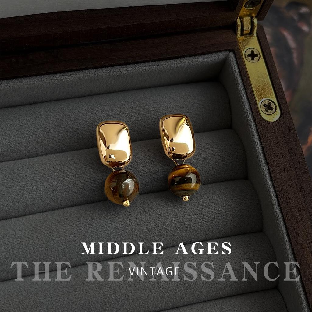 Геометрические квадратные серьги из натурального камня тигровый глаз, ретро литературные серьги женские