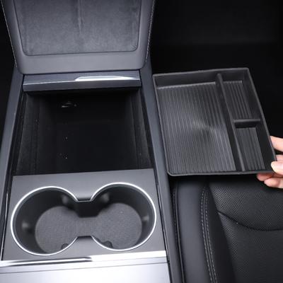 For Tesla Model 3 -2025 Model Y 2025 TPE Black Car Center Console Armrest Storage Box Organizer Interior Ccr Accessories