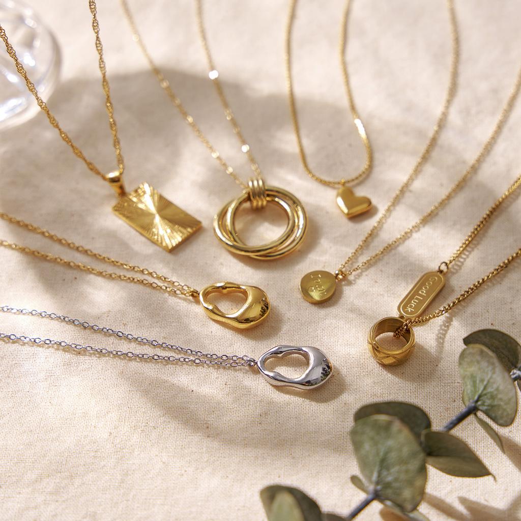 Edelstahl Anhänger Halskette Minimalistisch Geometrisch Hohl Titanstahl Schlüsselbeinkette