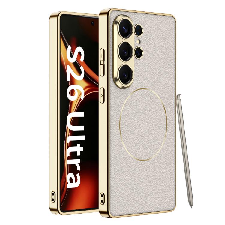 Electroplated Leather TPU Magnetic Nickel‑Ring Protective Phone Case For Samsung Galaxy S26 Ultra 5G