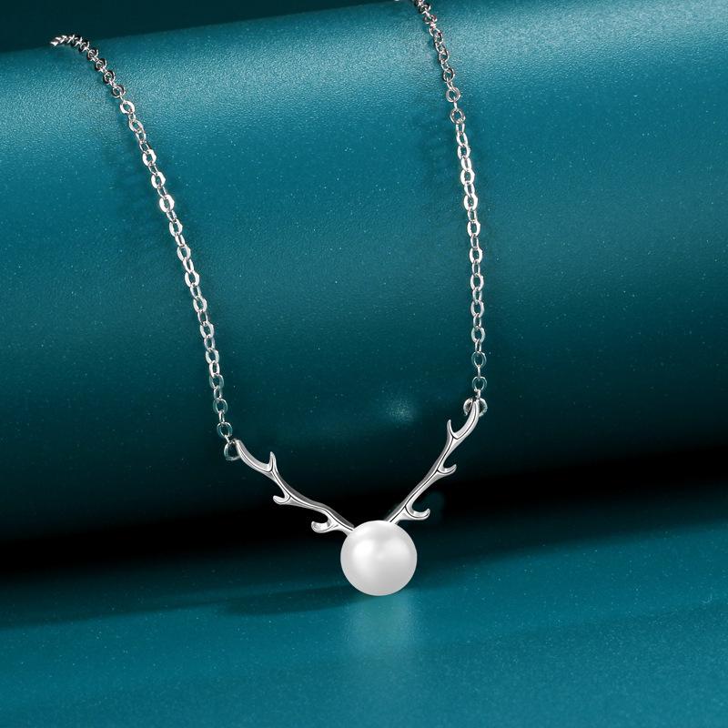 Pearl Antlers Necklace Female Mori Small Fresh Personality Versatile Retro Pearl Pendant Jewelry