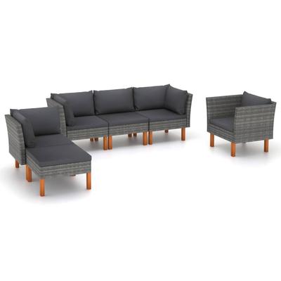 Vidaxl 6-Cz. Garden Lounge Set, PE Rattan and Eucalyptus
