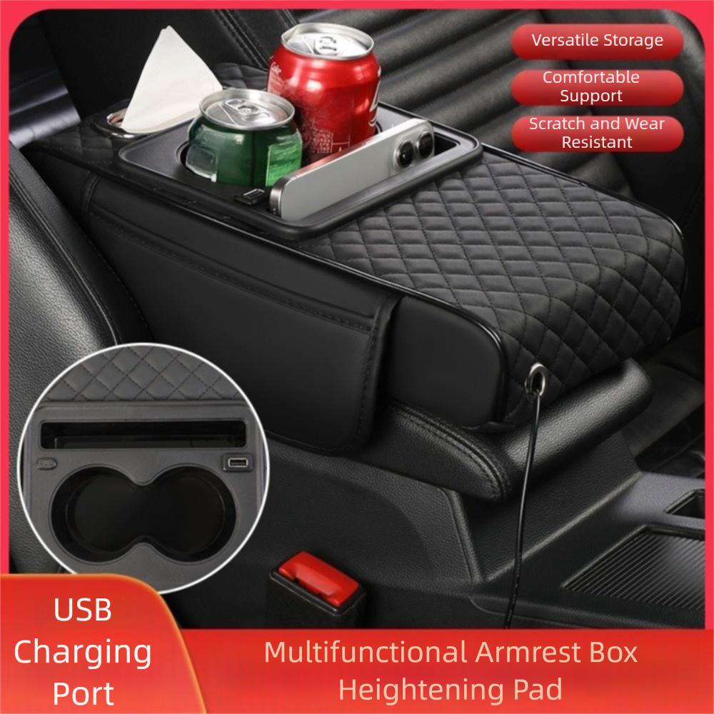 PU Leather Center Console Armrest Cushion Portable Car Armrest Pillow Storage Box  Universal
