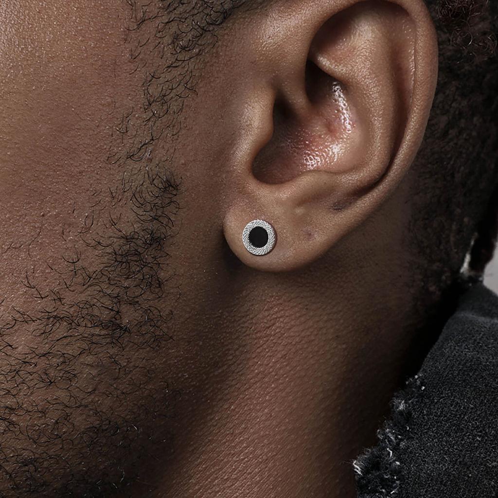 Vnox Black Small Round Acrylic Mens Boys Stud Earrings, Anti Allergy Stainless Steel Piercing Earrings Women Simple Tiny Brincos