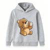 Cartoon Brown Bear Telescope Print Kids Unisex Hooded Sweatshirt Casual Soft Long Sleeve Pullover for Boys Girls