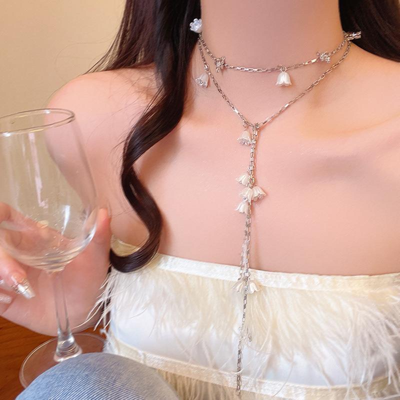 Ожерелье-кисточка с цветком ландыша, женская двухслойная, на шею, с нежным темпераментом, премиального дизайна, аксессуары