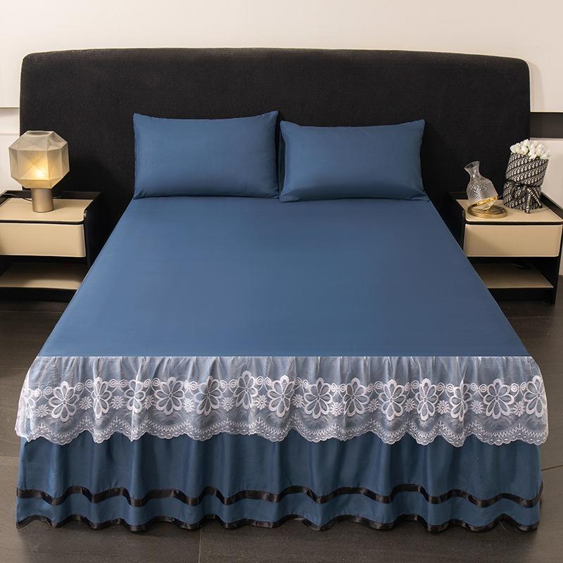 3pcs Premium Luxury Bed Skirt Set,Washed Cotton and Brushed Bedsheet,Anti-Slip and, Machine Washable, Suitable for All Seasons