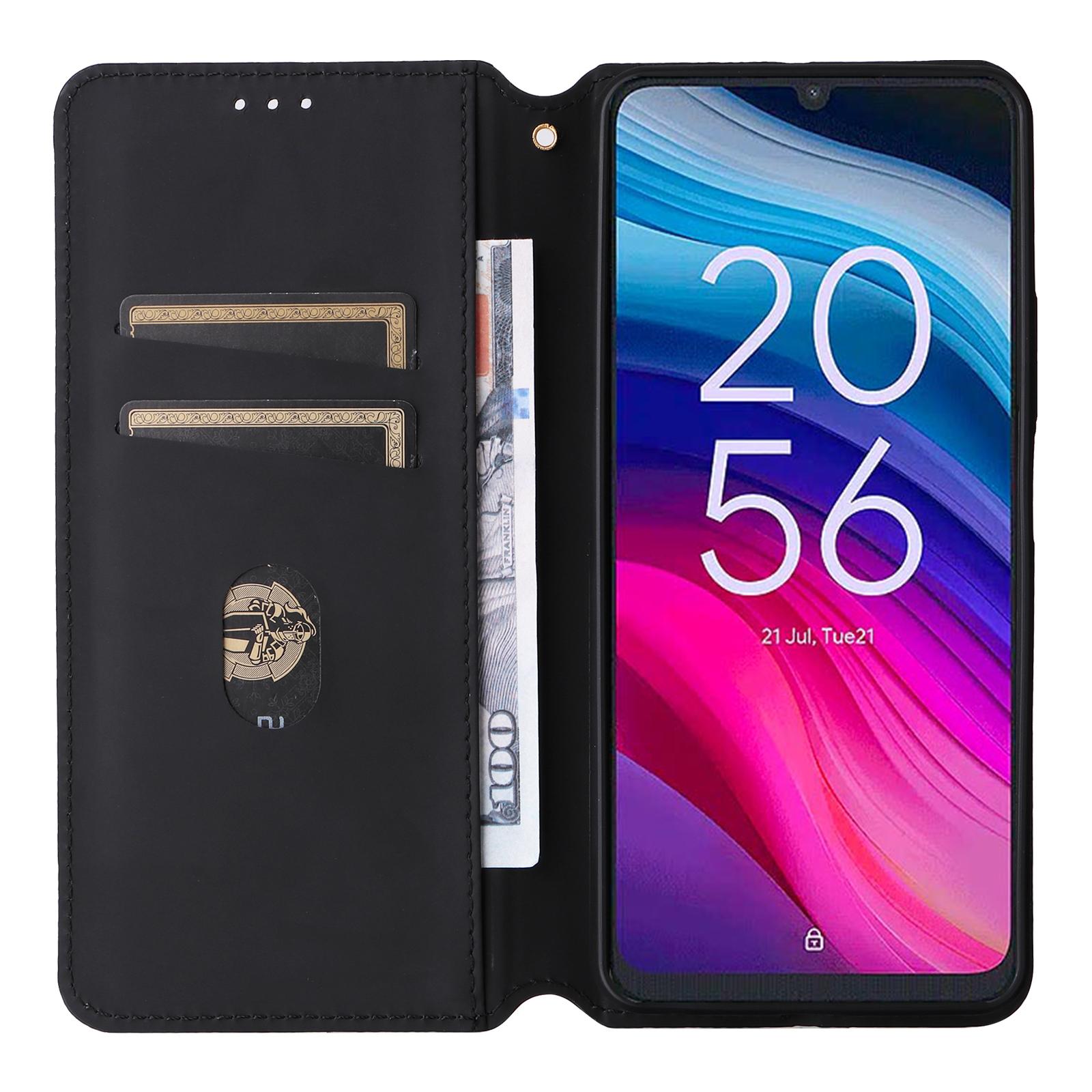 

For TCL 505 T509K/T5094 Case Rhombus Pattern Leather Stand Folio Flip Phone Cover Black