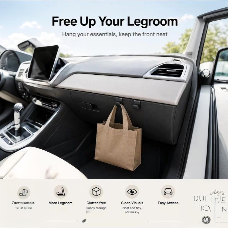 10Pcs Wall Mounted Car Copilot Hooks Space Saving Glove Box Storage Holders for Road Trip Snacks Garbage Bags Auto Accessories