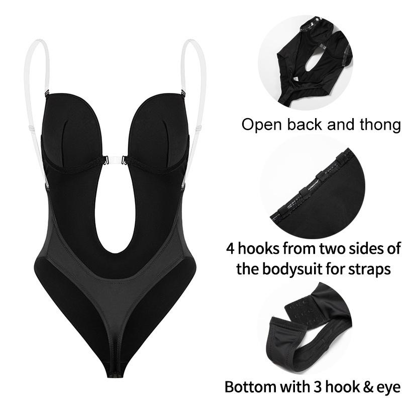 Women's Deep V One-piece Underwear Bra with Steel Ring Back Tube Top Full Body Shaper