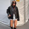 VAYLA Lässige Chic Schwarze Lederjacken Damen Langarm Knöpfe Elastische Übergroße Mäntel Mode Herbst Streetwear Mäntel