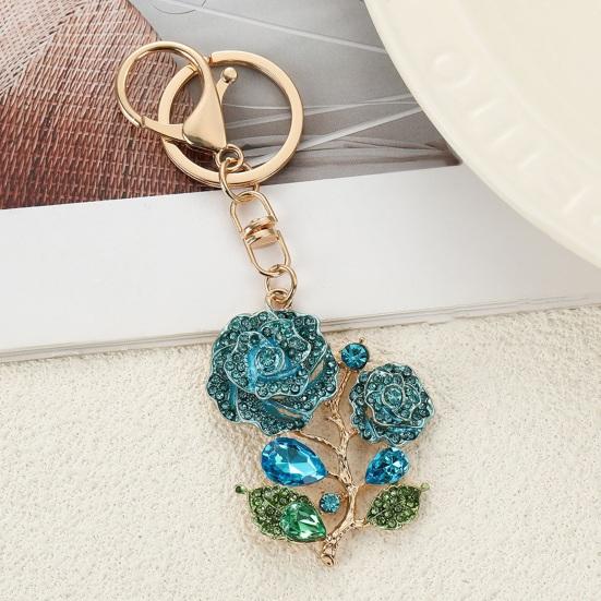 Bling Rose Keychain for Women Rhinestone Flower Keyring Accessory Sparkling Bag Charm for Purse