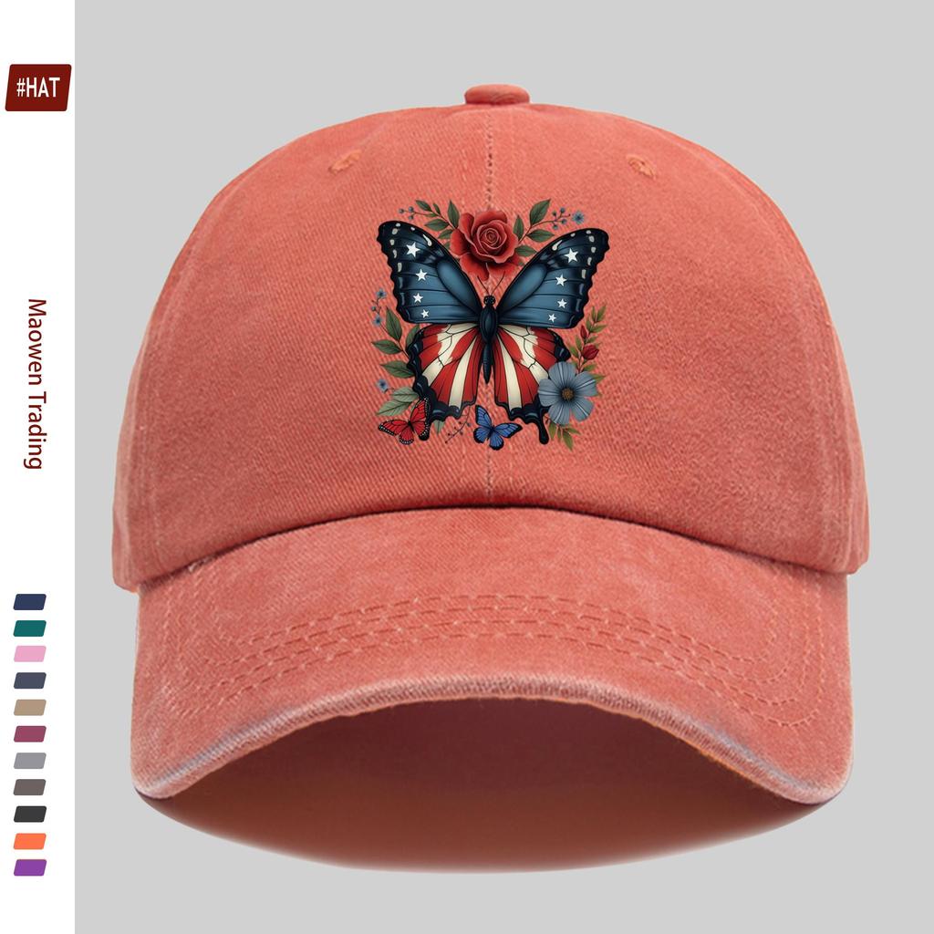 pc Patriotic Butterfly and Floral Pattern Print Baseball Cap with US th Anniversary Element Print Design Sun Hat Casual D
