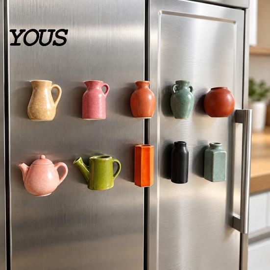 Strong Magnetic Note Holders Mini Ceramic Vase Fridge Magnets, Cute Tiny Flower Magnets for Small Planters Metal Surfaces Artificial Flowers,