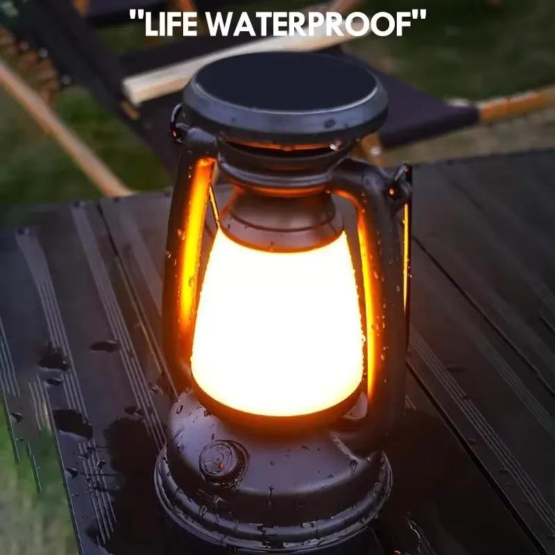 Solar Camping Lamp USB Rechargeable Outdoor Hanging Tent Lantern Stepless Dimming Bar Light Table Portable Retro Horse Light