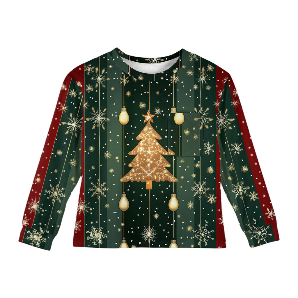 Christmas Day Girls' Long Sleeve Blouse - Round Neck Soft Waist Tunic