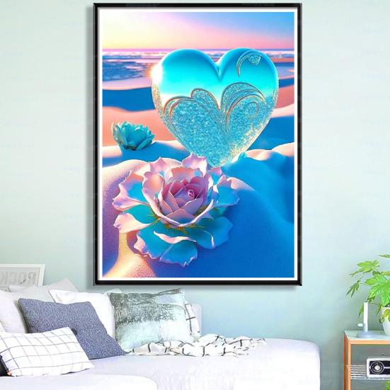 1 Set Rhinestone Painting Kit Exquisite Heart Flower Pattern Rhinestone Art Project Home Decoration