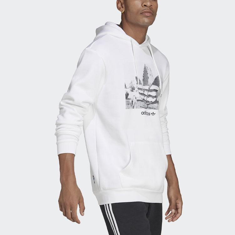 Adidas Originals Trefoil Logo Print Sports Long Sleeve Hoodie Men Hoodie White HC7164