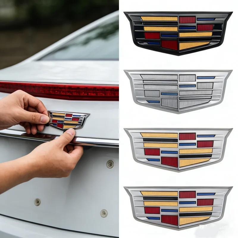 AABHT1 2Pcs 19.3x7.5cm 11.9x4.6cm 3D Car Emblem Logo Stickers For Cadillac XT6 Front Rear Center Trunk Badge Exterior Accessories