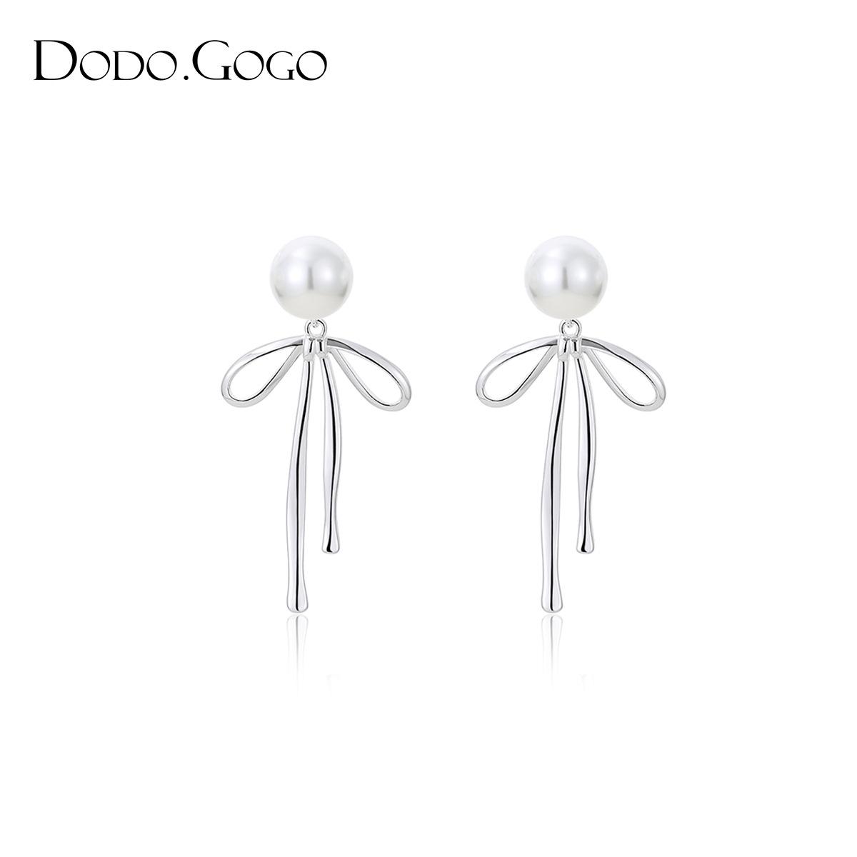 DODOGOGO Bow Pearl Earrings Women s Xiaoxiangfeng Earrings Premium New Earrings Skinny Earrings